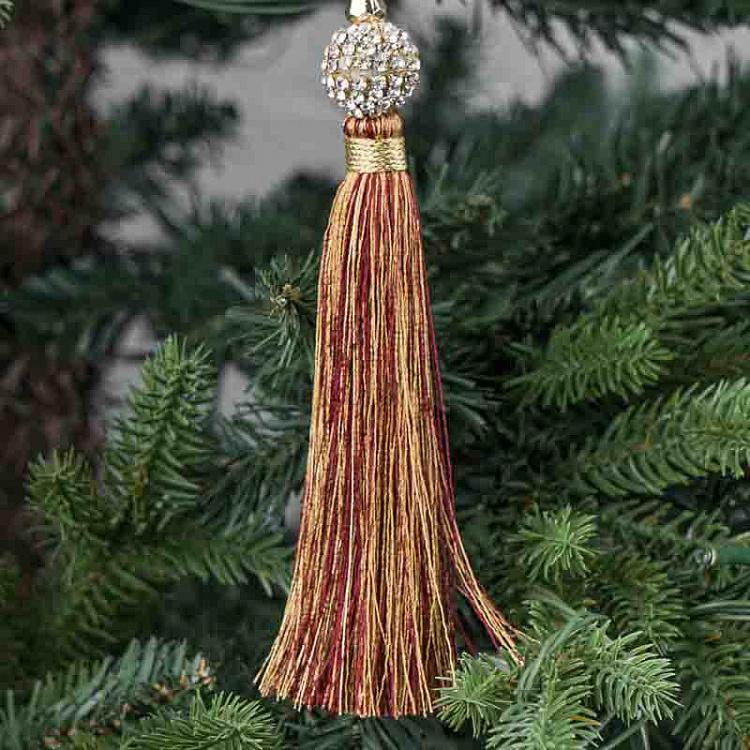 Новогодняя подвеска Зеркальная звезда с кисточкой Glass Star Pendant With Tassel Gold 34 cm