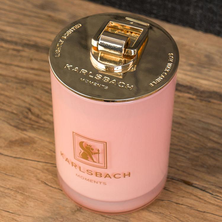 Аромасвеча в розовом стакане с золотой крышкой Кактус Aroma Candle In Pink Glass With Gold Lid Cactus