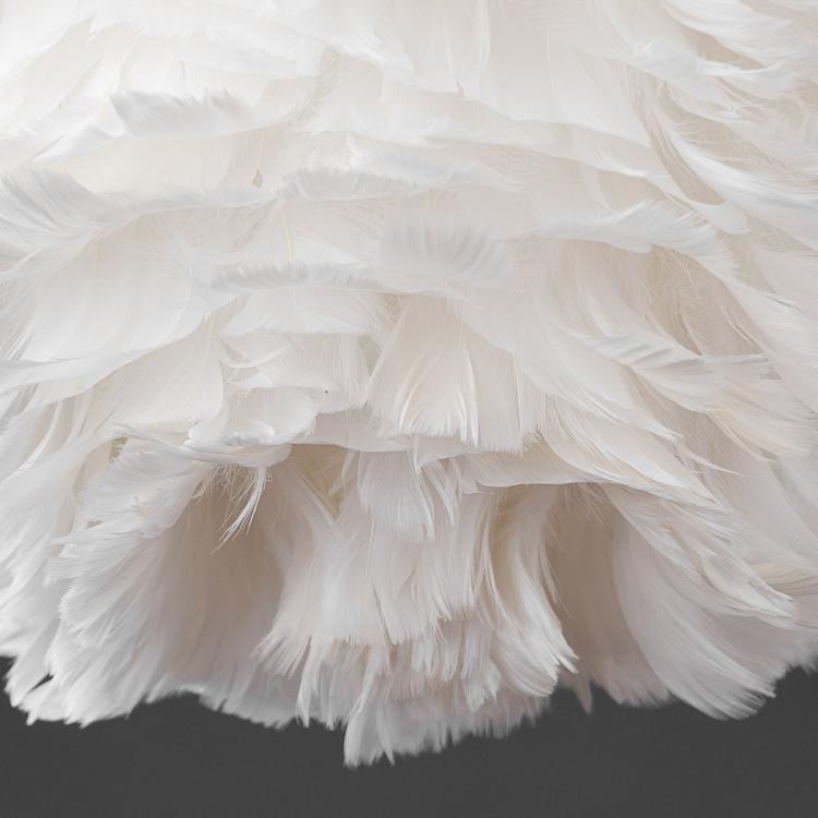 Подвесной светильник Эос Эвиа на белом проводе, белые перья, M Eos Evia Hanging Lamp With White Cord Medium