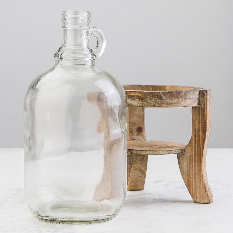Ваза-бутыль стеклянная на деревянной подставке Bottle Vase With Wooden Stand
