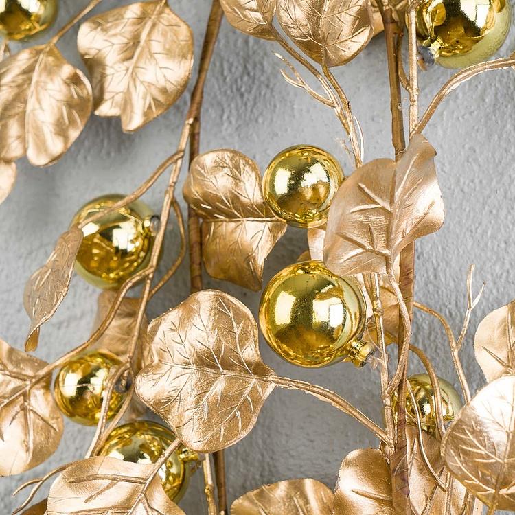 Гирлянда с золотыми шарами и листьями Ball Leaf Garland Gold 183 cm