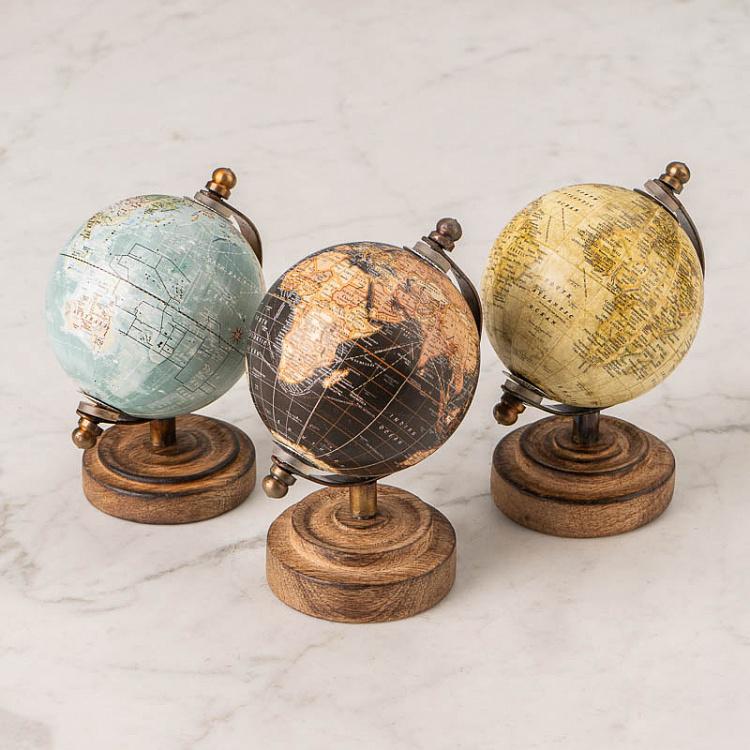 Набор из трёх винтажных маленьких глобусов Set Of 3 Vintage Globes Tiny Mango Wood