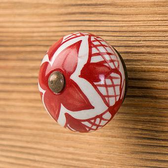 Red Columbine Floral Ceramic Knob