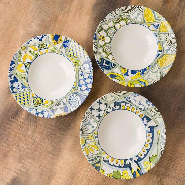 Набор из трёх тарелок для пасты Средиземноморская майолика Set Of 3 Seaside Maiolica Pasta Plates