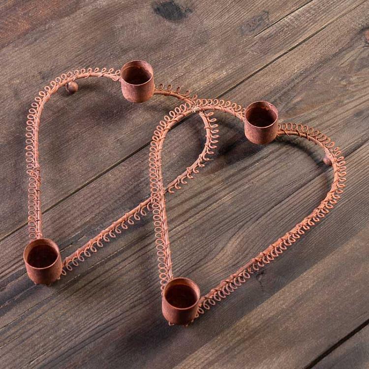 Подсвечник Два сердца Double Heart Candleholder Rusty Finish