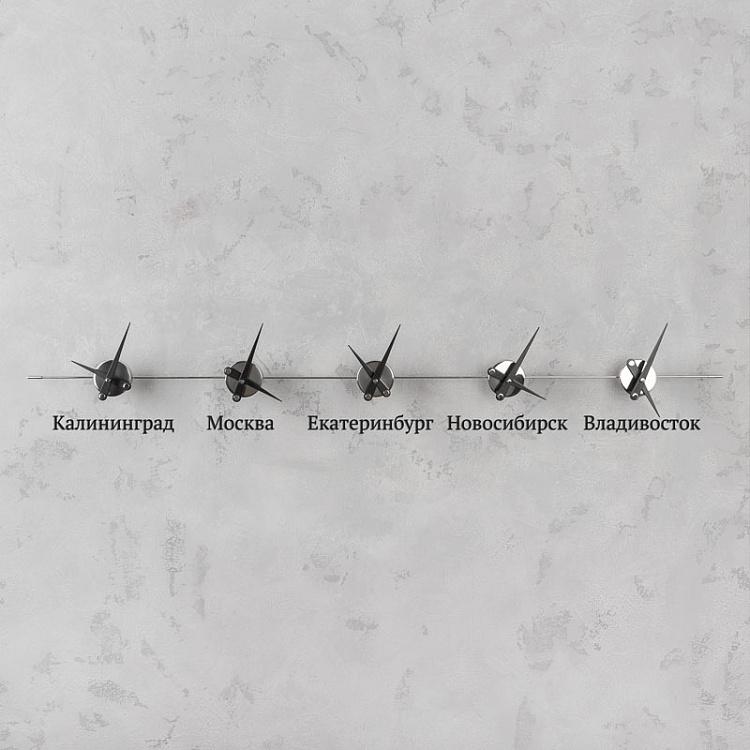 Настенные часы с пятью часовыми поясами Мир, кириллические буквы World 5 Centered Clock Cyrillic