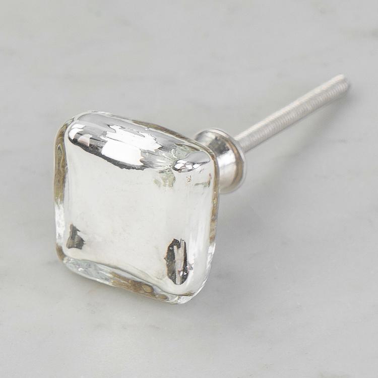 Мебельная ручка Вогнутый квадрат Concave Square Silver Glass Knob