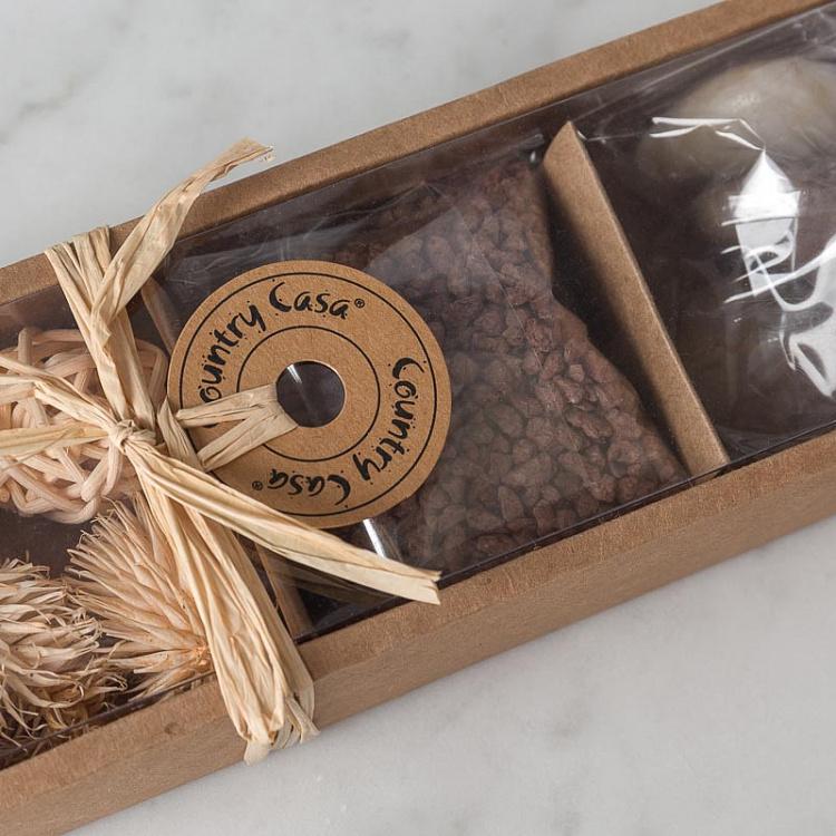 Украшение для интерьера (сухие цветы, деревянные шары и гравий) Kraft Box With Dry Flowers, Wood Ball And Gravillons