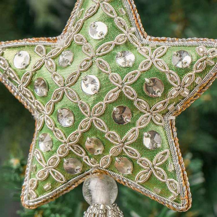 Новогодняя подвеска зелёно-серебристая звезда Pendant Star Silver Green 20 cm