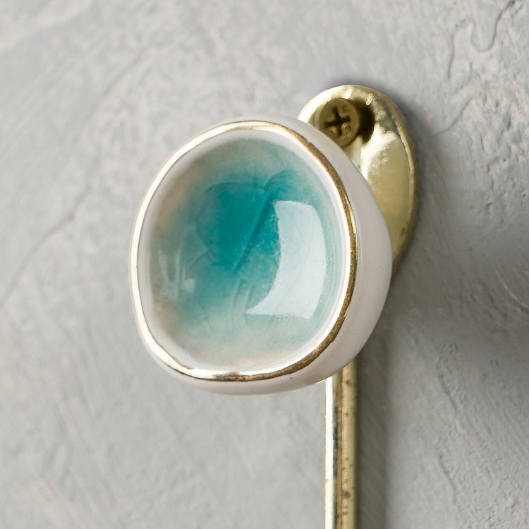 Золотистый крючок с бирюзовым кракелюром Blue Ceramic Hook Gold