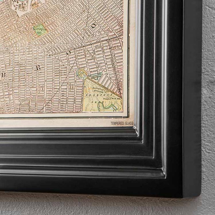 Картина-принт Карта Нью-Йорка, чёрная рама Classic Map New York, Black Wood