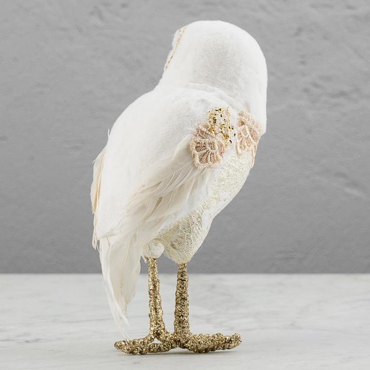 Статуэтка Пушистая сова кремовая с золотом Furry Lace Owl Cream Gold