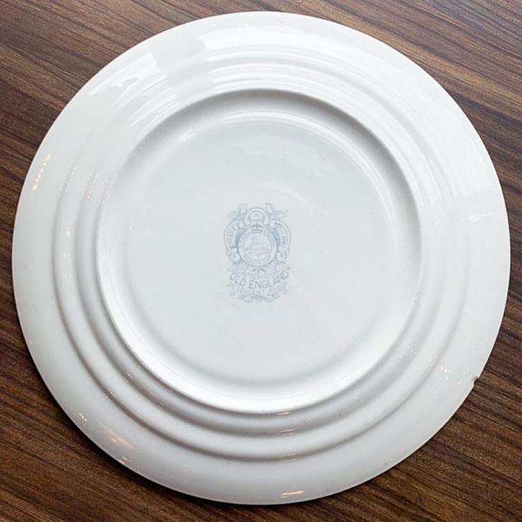 Винтажная тарелка белая с голубым мотивом 19, L Vintage Plate Blue White Large 19