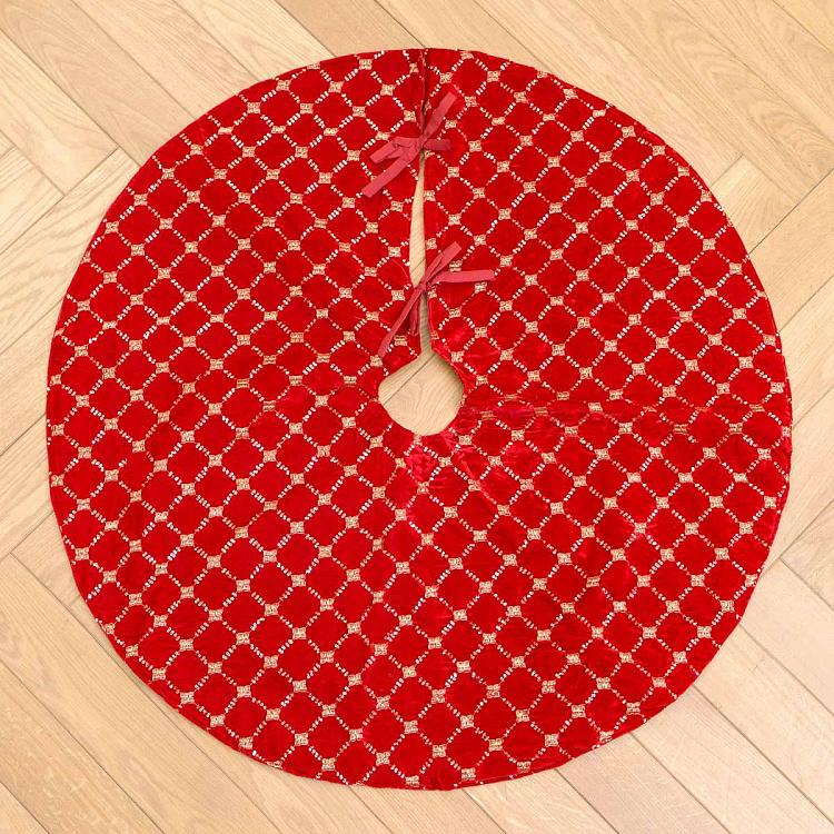 Красный коврик-юбка под ёлку в золотистую клетку Christmas Tree Skirt Red And Gold 93 cm