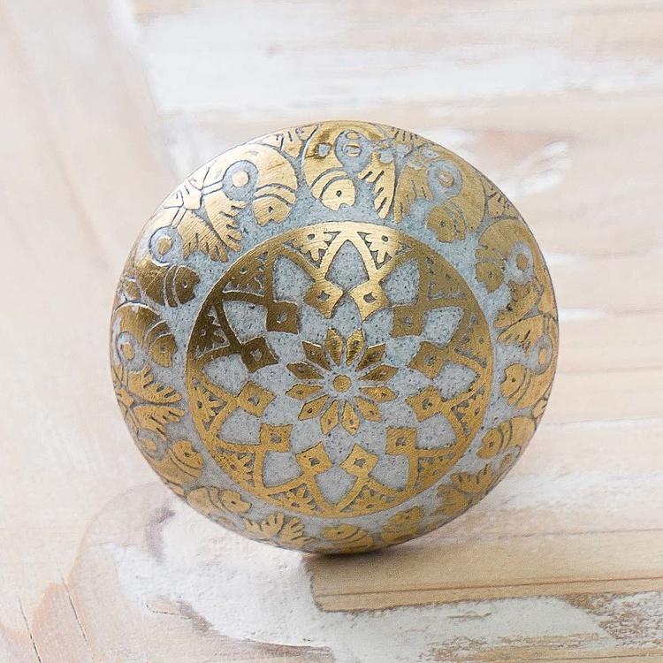 Мебельная ручка из латуни с травлением Рыбки, белая Fish Motif Etched Brass Knob White