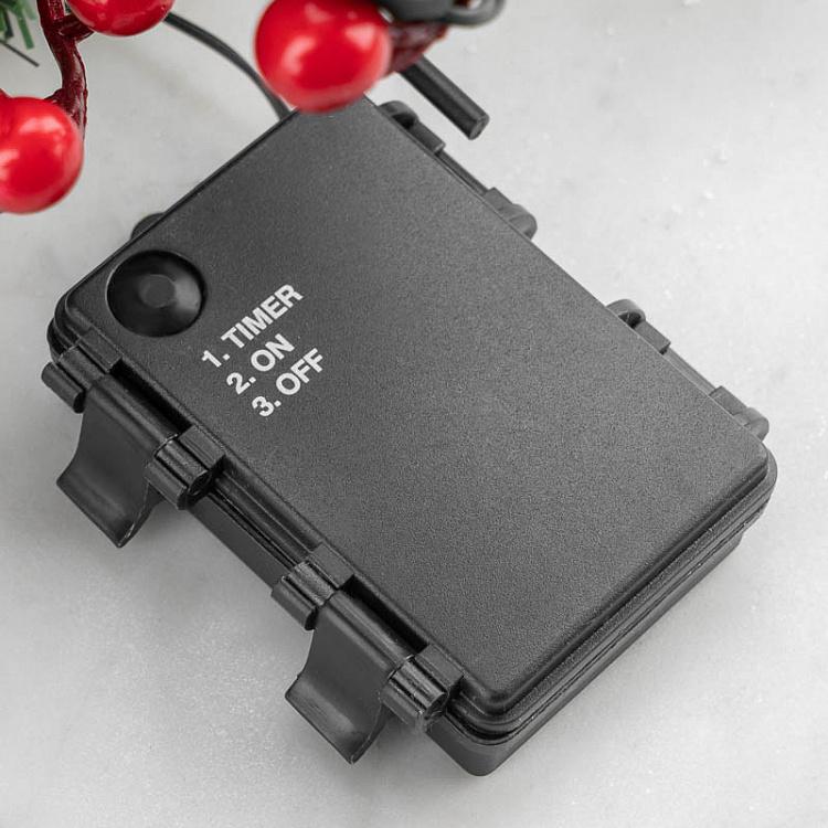 Светодиодный подсвечник-венок на батарейках с шишками и ягодами Led Lantern Metal Pine/Berry On 3 Batteries