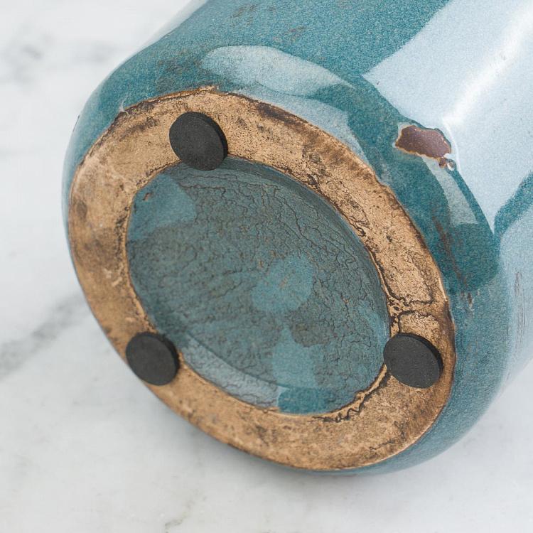 Низкая серо-голубая керамическая мини-ваза Бутыль Bottle Vase Grey Blue Low