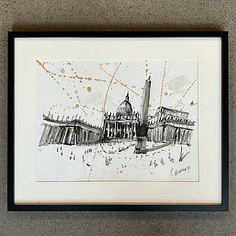 Basilica Di San Pietro Drawing With Gold
