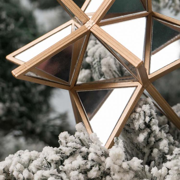 Ёлочная игрушка Зеркальная звезда серебряная с золотом 3D Mirror Star Gold Silver 14 cm