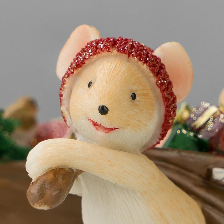 Набор из двух новогодних фигурок Мышки с мешками подарков Set Of 2 Xmas Mice With Gift Bag Brown Red White 12 cm