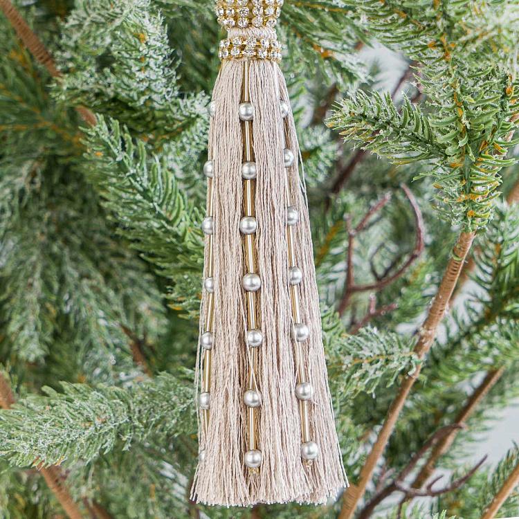 Новогодняя подвеска Бежевая кисточка с бусинами Tassel Beads Pendant Beige 16 cm