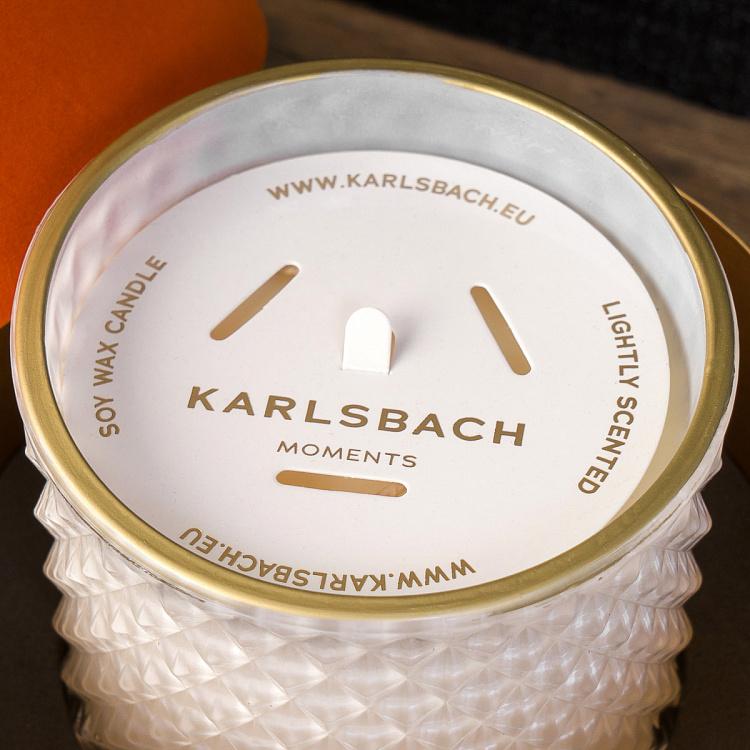 Аромасвеча в белом фасетном стакане Шёлковый цветок, S Aroma Candle In White Faceted Glass Silk Flower Small