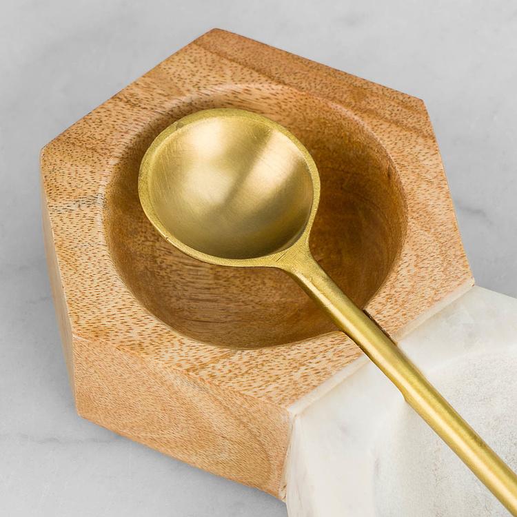 Набор для специй из мрамора и дерева манго с ложечкой Set Of 2 Salt And Pepper Marble And Mango Wood