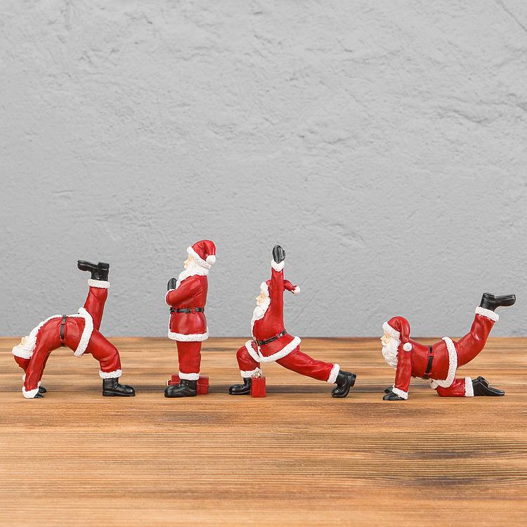 Набор из четырёх новогодних фигурок Санта в асанах йоги Set Of 4 Yoga Santas Red 12,5 cm