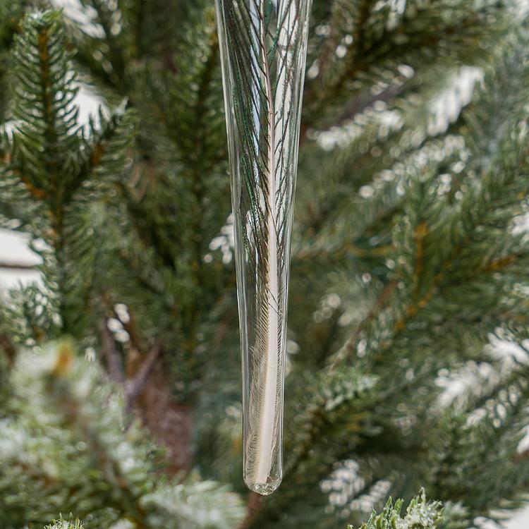Набор из трёх ёлочных игрушек с пером павлина внутри Set Of 3 Glass Peacock Plume Icicle Drop 30 cm