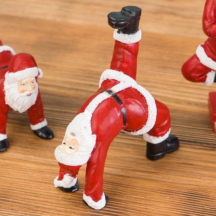 Набор из четырёх новогодних фигурок Санта в асанах йоги Set Of 4 Yoga Santas Red 12,5 cm