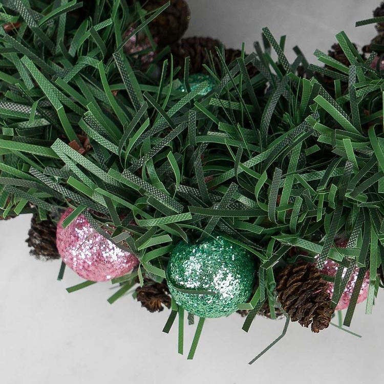 Новогодний венок с шишками и перламутровыми шарами 2, M Wreath Bagel 2 Medium