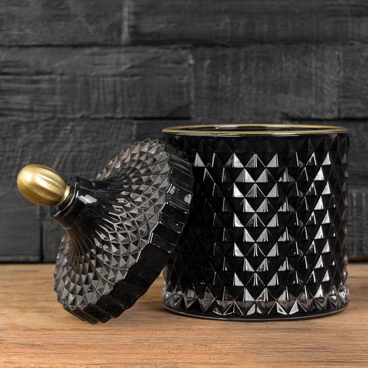 Аромасвеча в чёрном фасетном стакане Блу Колье Дрифтвуд, L Aroma Candle In Black Faceted Glass Blue Collier Driftwood Large