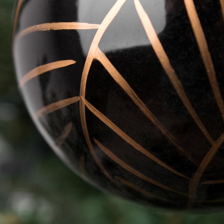 Набор из двух ёлочных шаров Золотые и Серебряные штрихи Set Of 2 Glass Fishbone Pattern Balls Black 8 cm