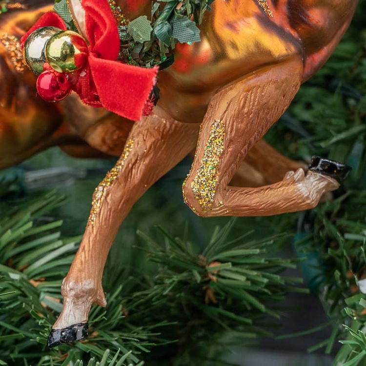 Набор из двух ёлочных игрушек Олени в прыжке Set Of 2 Glass Jumping Xmas Deers Brown 17,5 cm