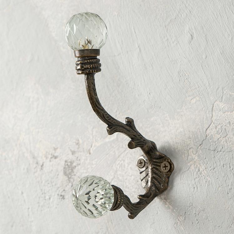 Двухрожковый крючок с хрустальными наконечниками Ветка Branch Crystal Glass Hook