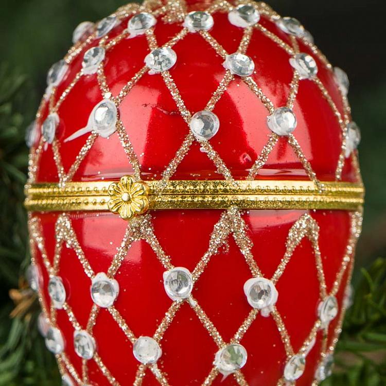 Ёлочная игрушка-шкатулка Красное яйцо с сеточным узором Xmas Egg Box Jewel Net Red 9 cm