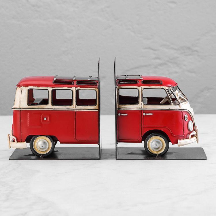 Набор из двух держателей для книг Красный минивэн Фольксваген Bookend Red Volkswagen Van
