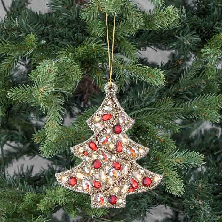 Ёлочная игрушка Золотистая ёлочка с разноцветными стразами 2 Multi-Colored Christmas Tree Pendant 2 15 cm