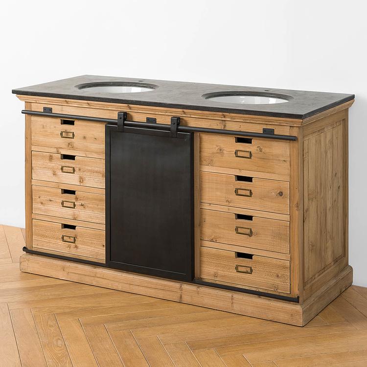 Тумба с двумя раковинами и раздвижной дверью Карелия Karelia Double Vanity With Sliding Iron Door DB