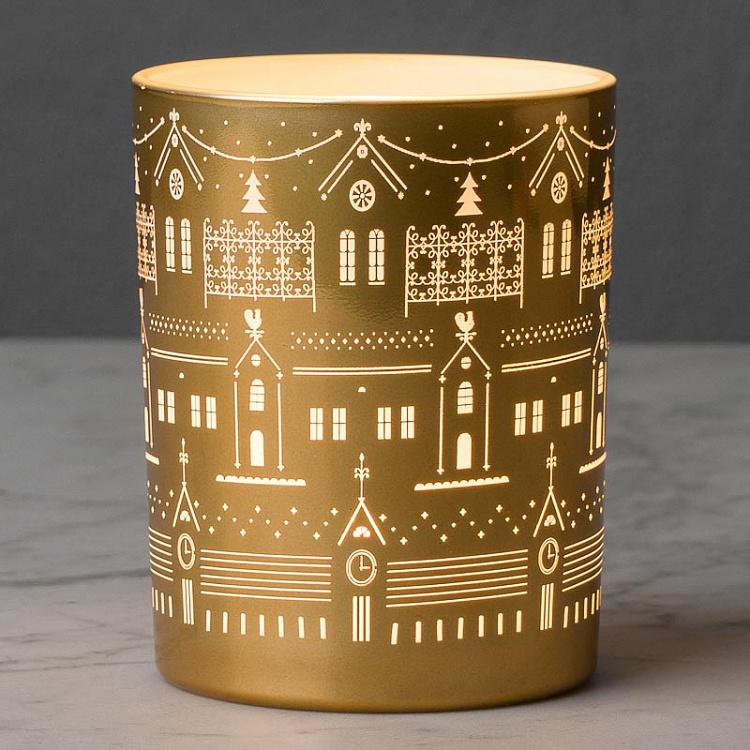 Подсвечник Рождественные домики Candle Holder Christmas Houses Gold