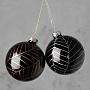 Набор из 2-х ёлочных игрушек Set Of 2 Glass Fishbone Pattern Balls Black 8 cm