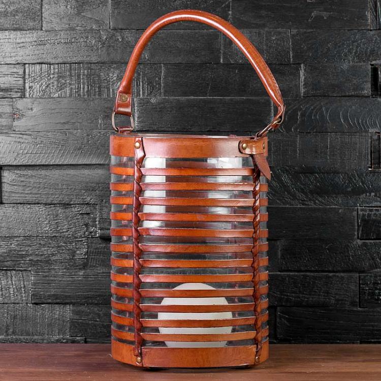 Кожаный подсвечник, M Medium Leather Weaved Hurricane