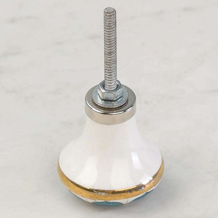 Мебельная керамическая ручка Ар-деко сине-золотая с сердцами Art Deco Hearts Blue And Gold Ceramic Knob