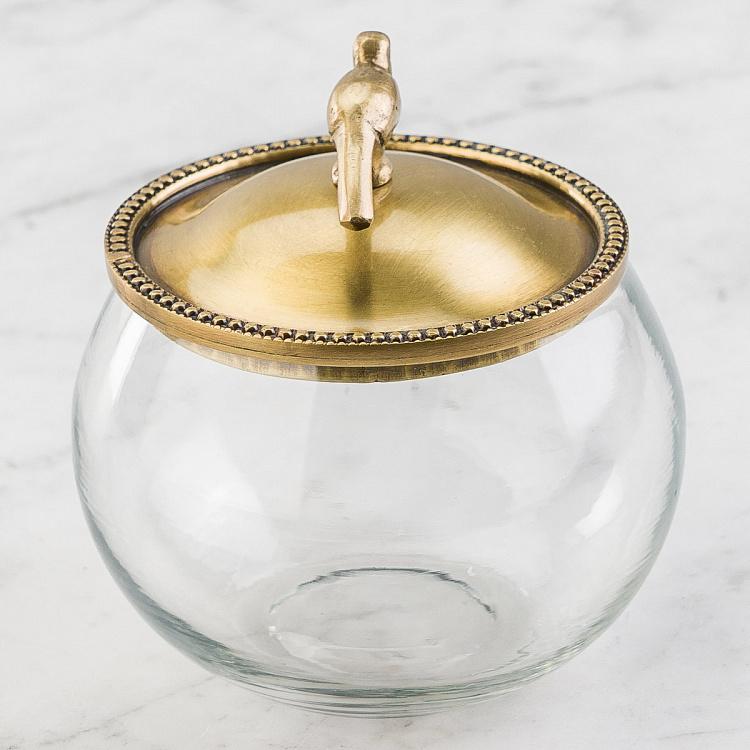 Ёмкость для хранения с латунной птичкой на крышке Glass Box With Brass Bird Lid