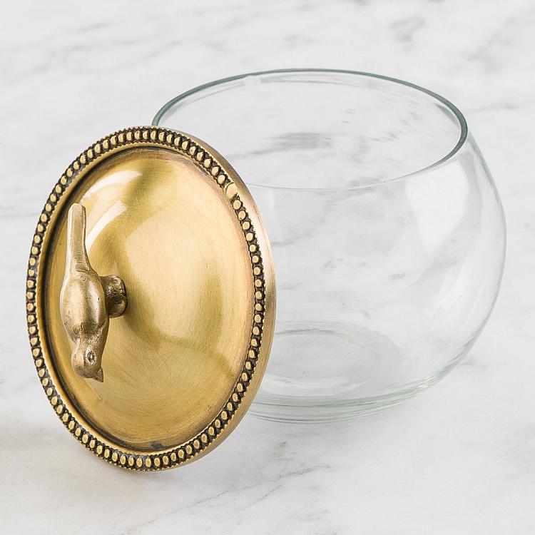 Ёмкость для хранения с латунной птичкой на крышке Glass Box With Brass Bird Lid