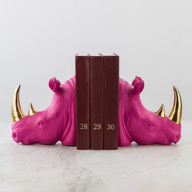 Набор из двух держателей для книг Пурпурные носороги Bookend Rhinos Magenta