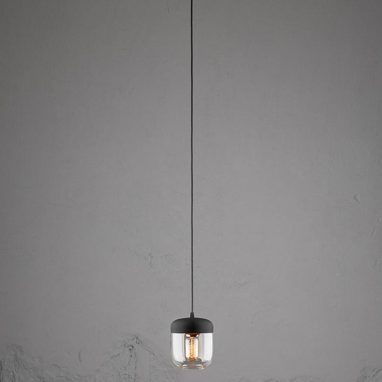 Чёрно-медный подвесной светильник Жёлудь на чёрном проводе с плоским потолочным колпаком Acorn Black Copper Hanging Lamp With Black Cord Rosette