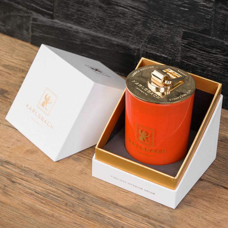 Аромасвеча в оранжевом стакане с золотой крышкой Лайм Aroma Candle In Orange Glass With Gold Lid Lime