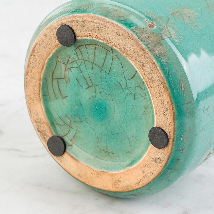 Широкая голубая керамическая мини-ваза Бутыль Bottle Vase Aqua Blue Wide