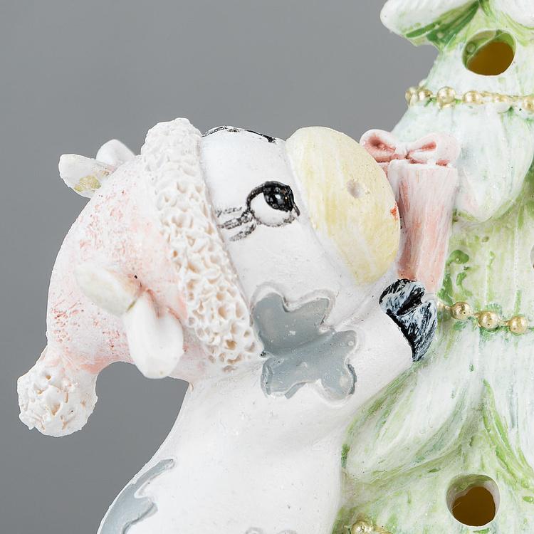 Новогодняя фигурка с подсветкой Бычки и ёлочка Calves With Christmas Tree 14 cm